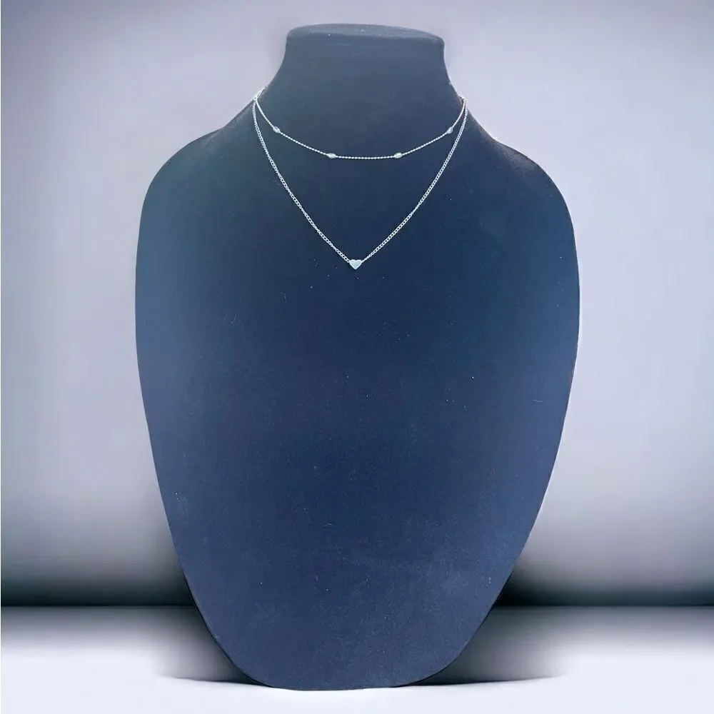 Classic Choker Style multi layered heart necklace, silver